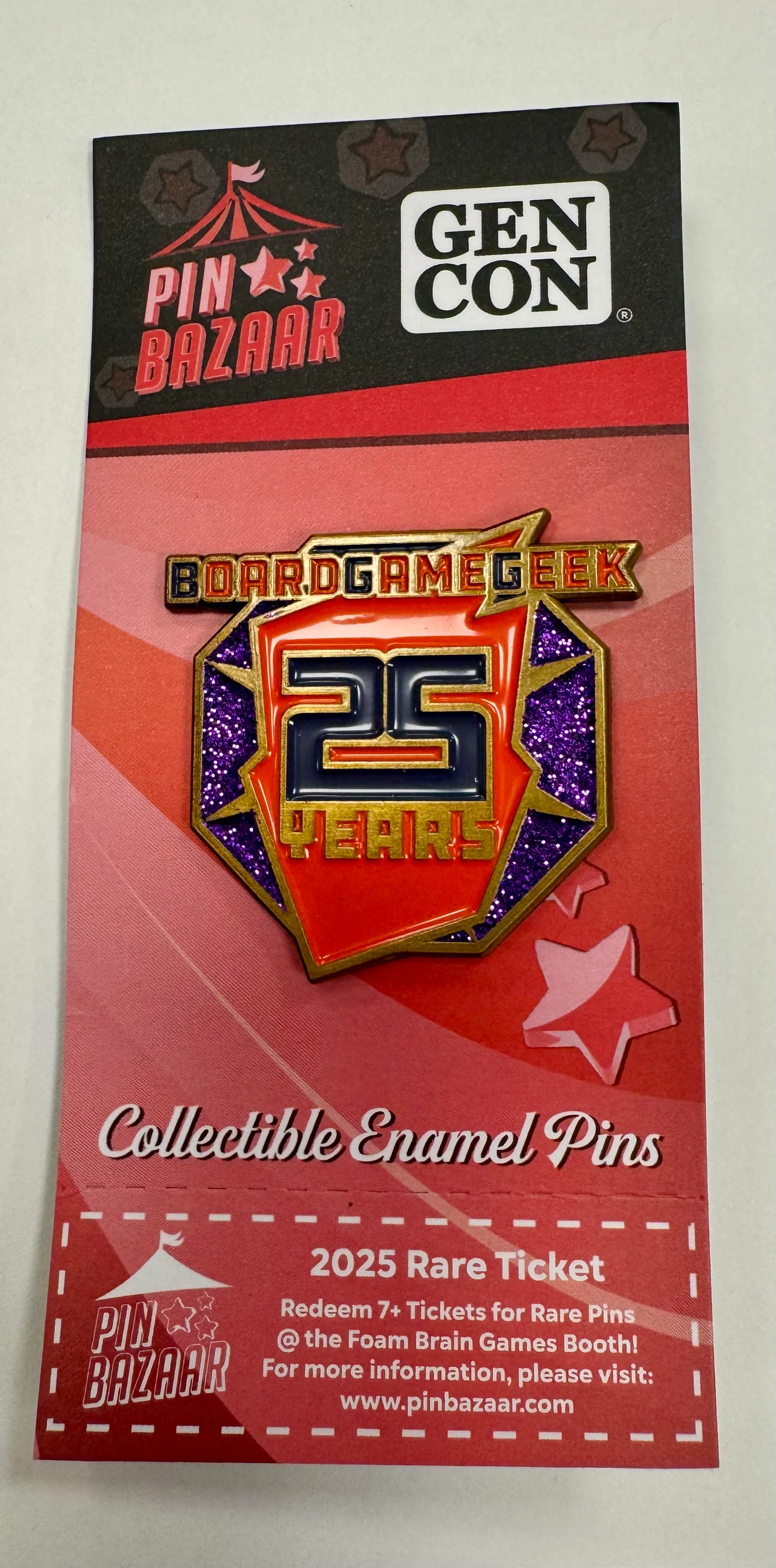 Gen Con Pin Bazaar 2025: "BoardGameGeek 25 Years" Enamel Pin - Image 4